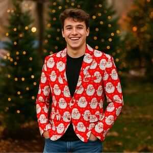 Suslo Couture Santa Suit Blazer Mens S 38 Slim Christmas Holiday Party Jacket